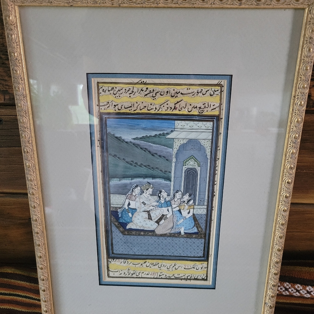 India, Persian, Kama Sutra, Mughal, Framed Watercolor, Vintage